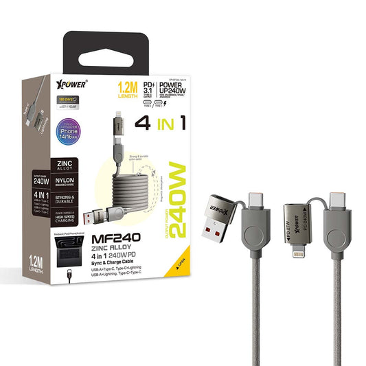 MF240 1.2M 磁吸收納 4合1鋅合金 240W高速傳輸充電線