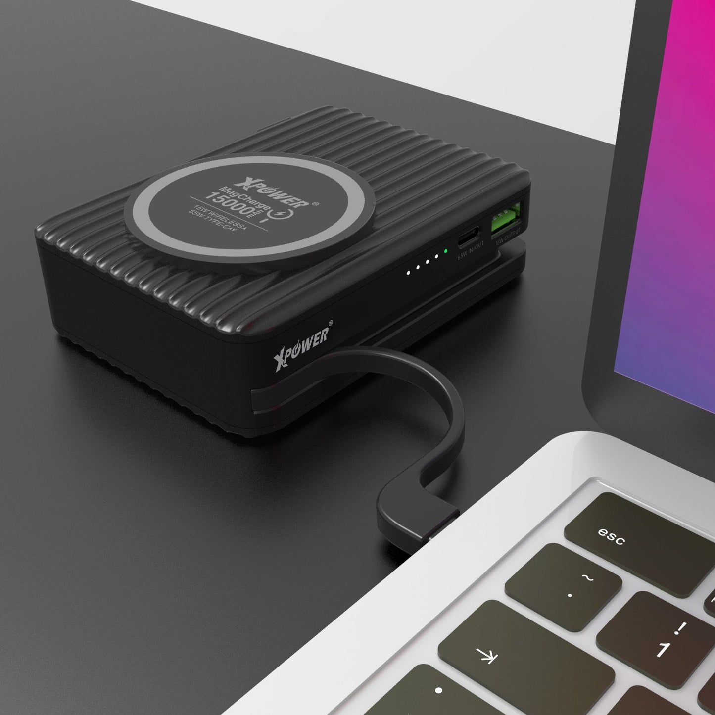 CPD15 3合1 15000mAh PD 65W MagSafe無線充+外置電+旅行充電轉插