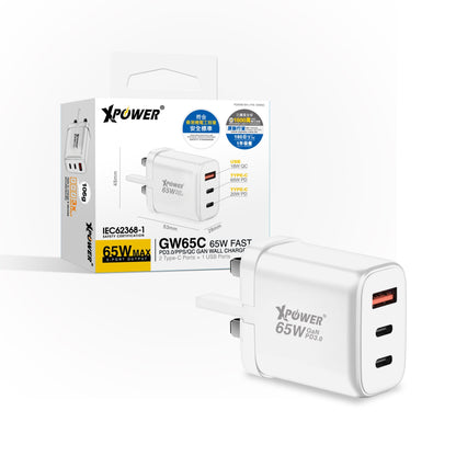 GW65C 65W可摺疊伸縮腳3輸出 PD3.0/PPS/QC 迷你快充插牆GaN充電器