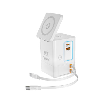 RN105  Qi2 6輸出 105W GaN 雙無線快充+雙內置伸縮線塔式充電器
