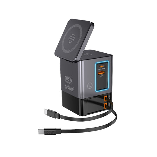 RN105  Qi2 6輸出 105W GaN 雙無線快充+雙內置伸縮線塔式充電器
