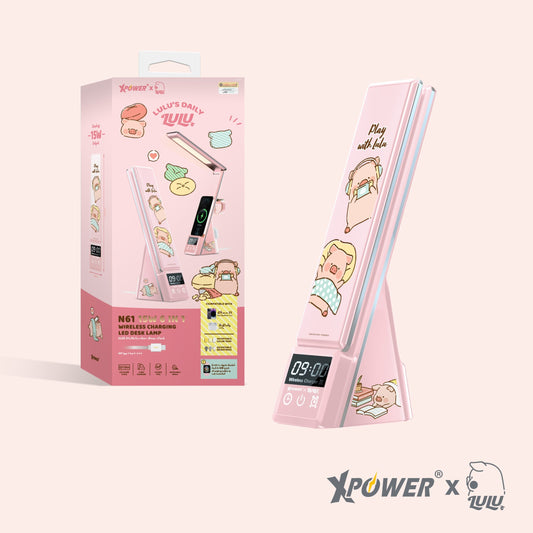 x 罐頭豬Lulu🐷 N61 6合1無線充電LED檯燈鬧鐘 (粉紅色)
