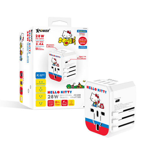 x Sanrio Hello Kitty 28W Type-C+USB旅行充電轉插
