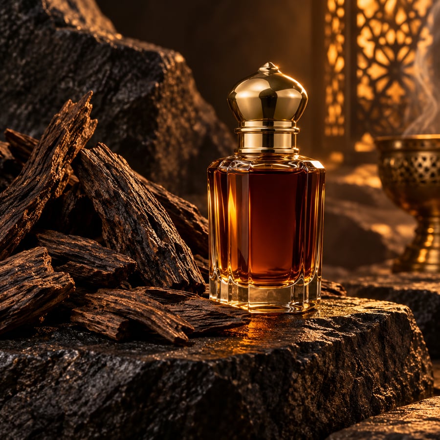 عطر عنبري وخشب العود الداكن