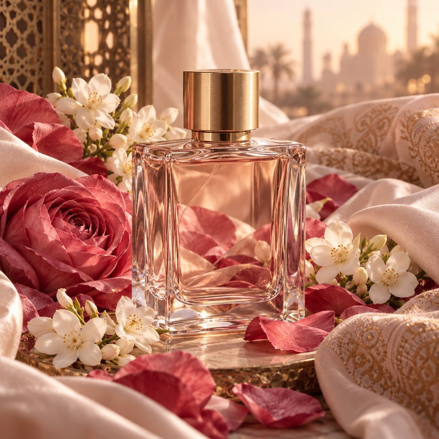 عطر بين بتلات الورد والأزهار البيضاء